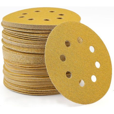 Lot de 100 disques de 5 pouces en papier abrasif auto-agrippant grain 120 pour ponceuse orbitale à métaux, bois et aléatoire (1/4)