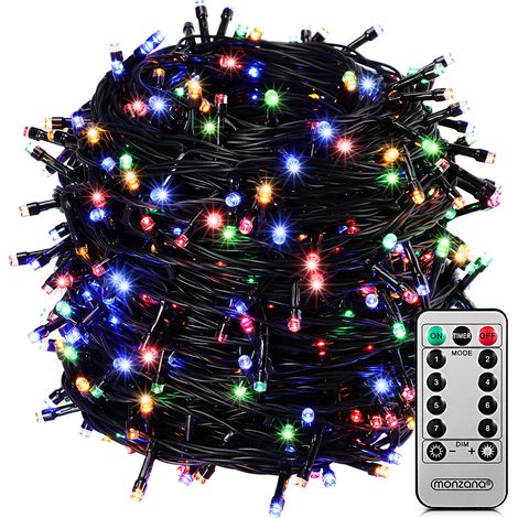 MONZANA® Lichterkette Außen 200x 400x 600x LED mit Fernbedienung Timer 8 Leuchtmodi Dimmbar IP44 Innen Warmweiß Kaltweiß Bunt 40m bunt - schwarzes Kabel