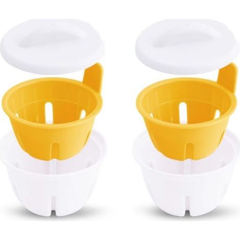 Pocheuses à œufs Micro-ondes, Moule à œufs Sans-BPA, Chaudière à œufs, Cuiseur à Vapeur Micro-ondes à œufs, Double Tasse en Polypropylène avec Fermeture (jaune et blanche) (1/5)