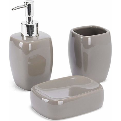 MSV Ensemble 3 accessoires de salle de bain Céramique CLASSIC Marron