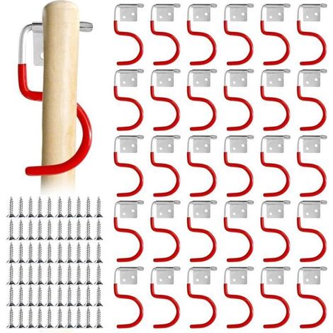 Lot de 30 crochets en métal pour outils de jardin - Crochets en métal - Support pour outils de jardin - Support mural antidérapant en caoutchouc (1/4)