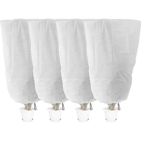 4 housses de protection contre le gel pour plantes, tissu non tissé 70 g/m², 100 x 120 cm, avec cordon de serrage, usage hivernal (1/5)