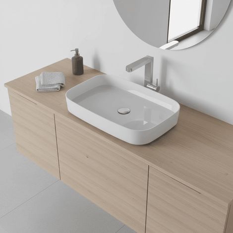 Lavabo blanco brillante sobre encimera SIENA de mármol cultivado