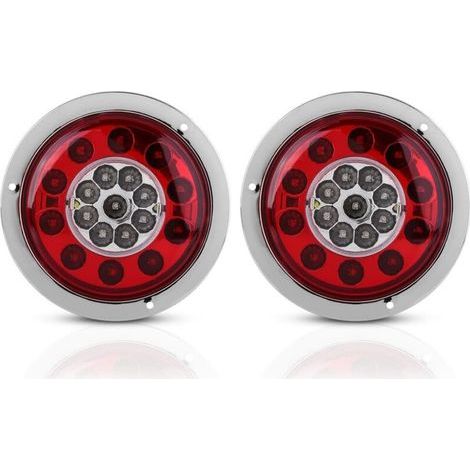 2 Pcs 12V-24V DC Paire de 4.3 Pouces Rond 19 LED Camion Remorque Arrêt De Frein Tournez Feu Arrière Anneau Chrome Double Couleur pour Camions Remorques Voitures Caravanes (1/5)