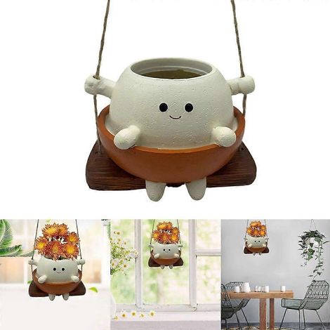 Pots de fleurs suspendus en résine en forme de tête de visage, pour intérieur et extérieur (1/4)