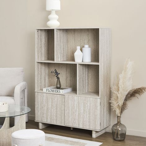 Bibliothèque - Home Deco Factory - Pietra - Effet Pierre - Blanc Et Beige