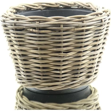 Van der Leeden – DRYPOT Bac à plantes en rotin avec insert plastique – Gris, Ø 32 cm, hauteur 23 cm, 9 L (1/3)