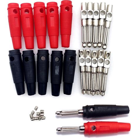 10 Fiches banane,Connecteur mâle empilable,Cuivre nickelé,32 A 1000 V,Sécurité PVC,Laboratoire et audio (1/5)