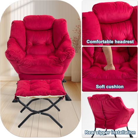 Fauteuil paresseux,fauteuils confortables avec repose-pieds pliants et poche latérale,petits fauteuils de style simple pour chambre,salon,balcon(MI) (1/5)