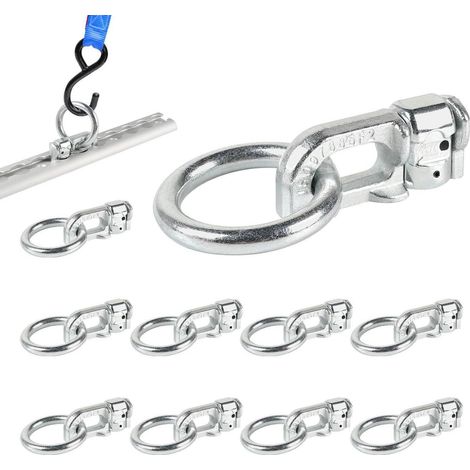 10x L-Schienen Fitting Ring mit Doppelbolzen, Zurrgurt Halterung, Silber
