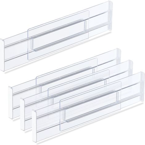 Lote de 4 separadores ajustables prácticos almacenamiento organizado cajón cocina oficina 40 x 5 x 5 cm de plástico transparente 130015028 (1/5)