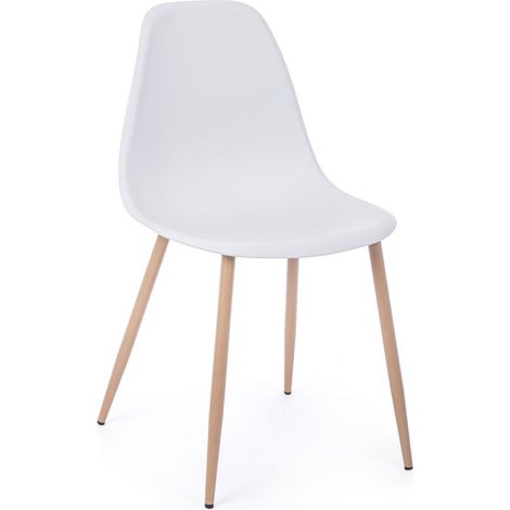 Sedia Mandy con gambe in acciaio verniciate effetto legno naturale, per arredo interno 53 x 46 x h 82 cm -Bianco / Confezione da 2 pezzi (1/5)