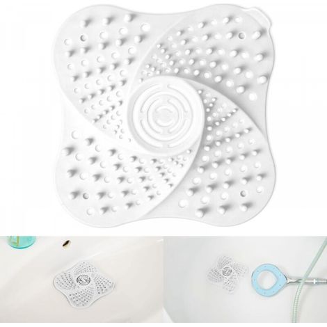 2 pièce Filtres de Drain d’Évier,13 x 13 cm, Bouchon d’eau pour salle de bain, Filtre attrape-cheveux pour baignoire, Blanc (1/5)
