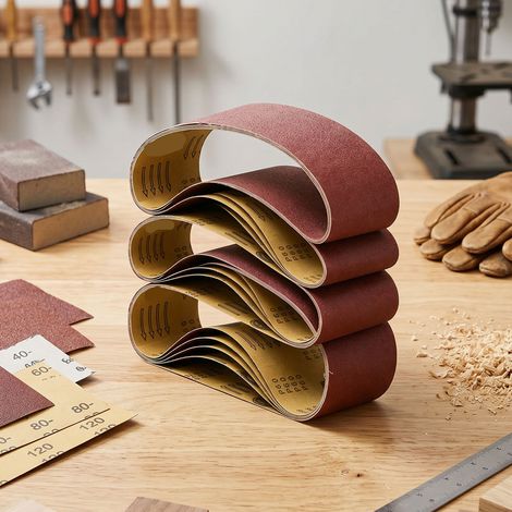 20 pièces bandes abrasives 40 60 80 120 grains papier de verre en oxyde d'aluminium robuste pour le meulage du métal travail du bois 60x400mm (1/5)