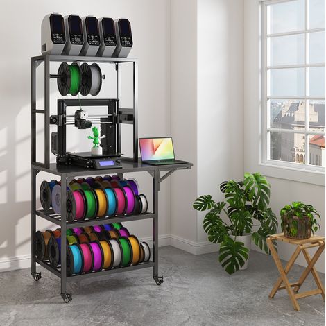 Support pour imprimante 3D avec étagères pour filaments et roulettes, métal noir, OKWISH (1/5)