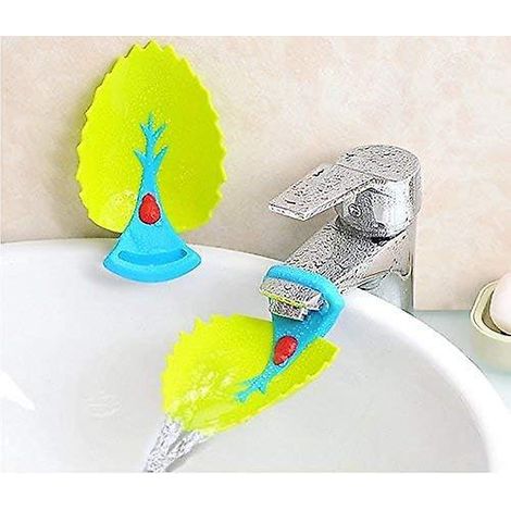 2 Pcs Bleu Extension De Poigne D'vier De Style Cartoon Faucet Extender, Style De Feuille De Dessin Anim, Amusant Et Intressant Pour Le Lavage Des (1/4)