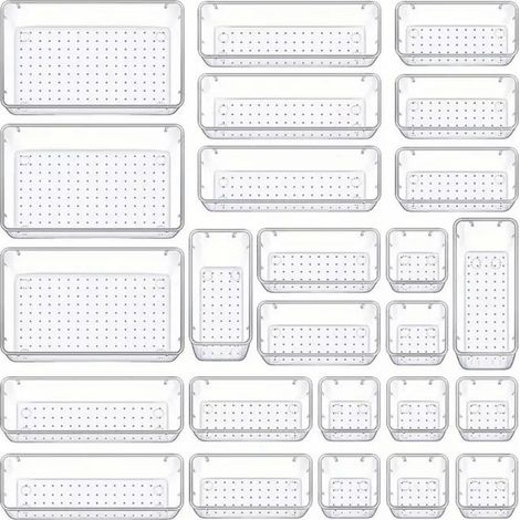 Lot de 25 Organisateurs de Tiroir – 4 Tailles, Rangement Tiroir en Plastique Transparent – Parfait pour Salle de Bain, Coiffeuse, Bureau, Cuisine, Outils et Maquillage (1/5)