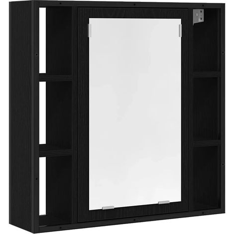 Mobiletto a specchio funzionale da parete per bagno 60 x 16 x 60 cm realizzato in legno composito di rovere nero 020051848