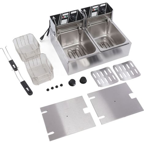 Friteuse électrique commerciale 6L, double cuve à température réglable, friteuse professionnelle 110V prise US