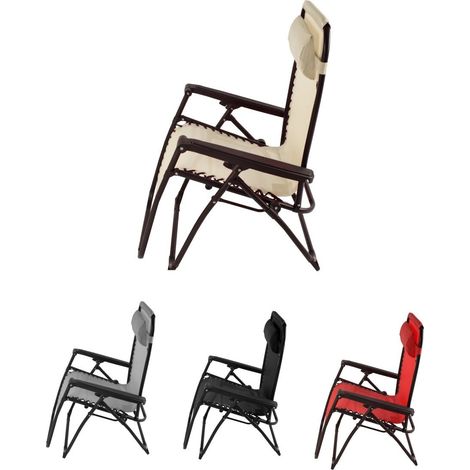 JARDIN202 - Tumbona Plegable de Acero Reclinable – Hamaca con Almohada extraíble, Reposabrazos y Reposapiés – Silla de Jardín Ergonómica Unidad (Beige)