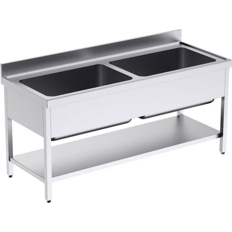 Plonge Inox avec Bâti et Etagère 2 Bacs Grande Capacité Gamme 700 - Distform