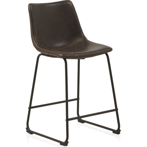 x2 Tabourets marron assise tissu aspect cuir pieds métal noir élégant - marron effet cuir (1/5)