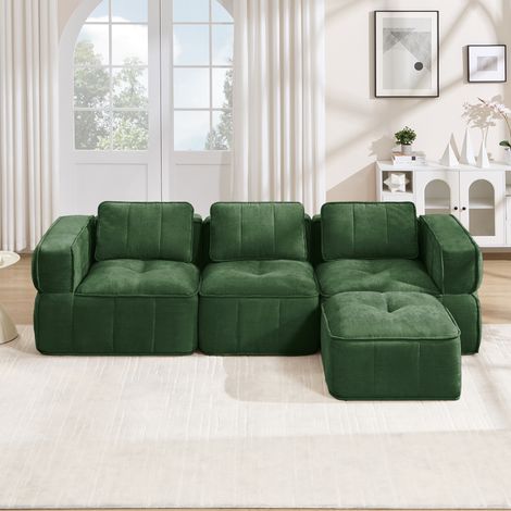 CHICFURN Sofá rinconero modular 271x162x67 cm poliéster verde con 1 puff, sin montaje (1/5)