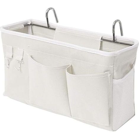 Borsa portaoggetti bianca da comodino con gancio per il prestito, borsa appesa, borsa portaoggetti per letto a castello, può contenere libri, riviste, cellulari, cuffie, contenitore da comodino (1/4)