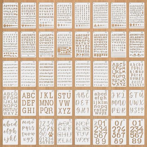 40 wiederverwendbare Buchstaben- und Zahlenschablonen aus Kunststoff, 17,8 x 10,2 cm, Alphabet- und Zahlenschablonen zum Malen, Scrapbooking, für DIY-Projekte, Airbrush-Malerei und Zeichnen