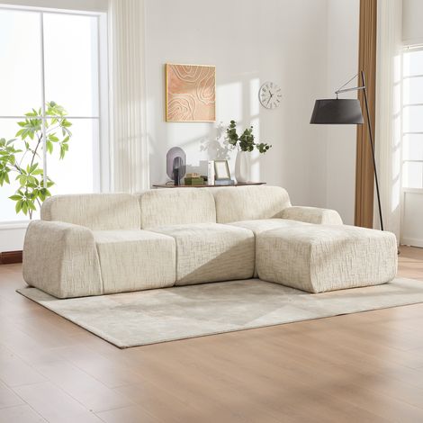 Modulares Samtsofa mit geripptem Veloursstoff und hochelastischem 30D-Schaum – bequeme Sitzfläche, rutschfeste Unterseite, ideal für Wohnzimmer, Aufenthaltsräume und multifunktionale Bereiche – Farbe:
