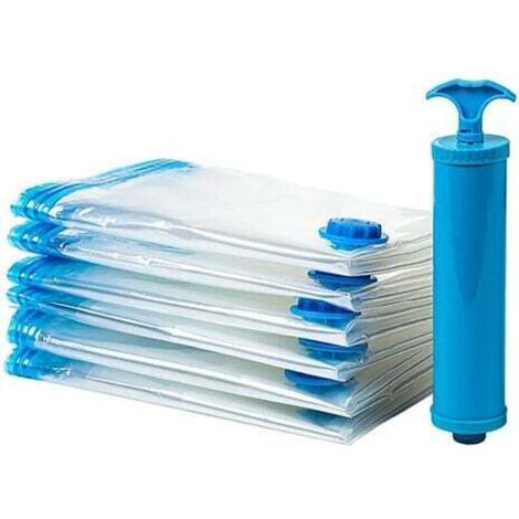 Set mit 6 Vakuumbeuteln mit Pumpe – 80 x 120 cm – blau, XXL-Vakuumbeutel  FLITI