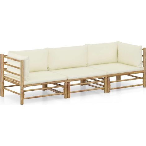 vidaXL Set Divani da Giardino 3 pz con Cuscini Bianco Crema in