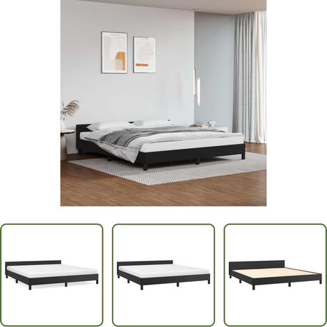 vidaXL Cadre de lit - Cadre de lit avec tête de lit sans matelas noir 160x200 cm (1/5)
