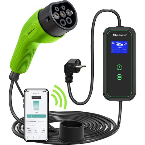 Caricabatterie mobile Qoltec per auto elettrica EV con regolazione 2 in 1 Tipo 2 3,5 kW 230 V Wi-Fi LCD Portatile Wallbox 5 m (1/5)