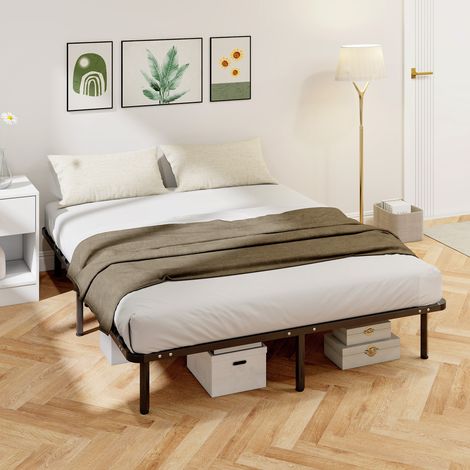 Cadre de lit 160x190 cm, bois massif, sommier à lattes inclus, espace de rangement sous le lit, noir (1/5)