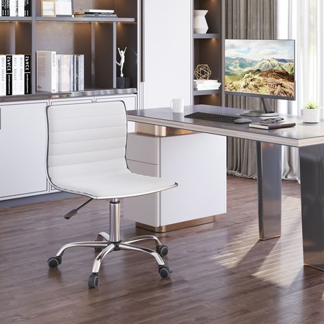 Silla de oficina sin reposabrazos, silla de escritorio, altura regulable, asiento y respaldo acolchados, 48x52x78-90cm, blanca