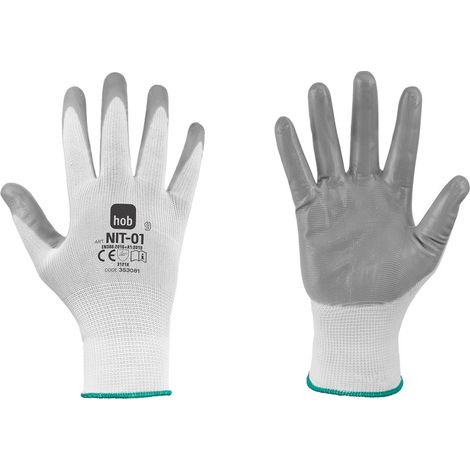 GUANTI NITRILE/POLIESTERE 'NIT-01 HOB SPECIAL' Tg. 10 - colore bianco/grigio- 12 coppia  - NERI