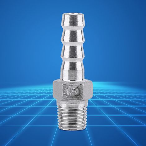 Raccord de tuyau fileté mâle, connecteur à barbe en acier inoxydable 304, manchon de flexible 1/8" x 8mm, adaptateur de tube robuste pour plomberie (1/2)
