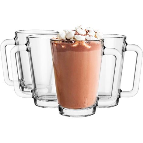 250 ml, lot de 4, set de verres, tasses en verre, verres à boire en verre avec anse, oreille colorée, verre à boire, tasse, gobelet en verre avec combiné, passe au lave-vaisselle (1/5)