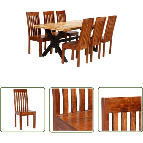 The Living Store Ensemble de tables à manger 7 pcs Manguier et acacia massif - Table À Manger - Ensemble De Meubles - Mobilier De Salle À Manger - Cuisine - Bois Massif (1/5)
