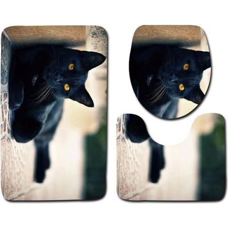 Tapis salle de bain tapis toilette antidérapant Motif de chat Lot de 3 (1/2)