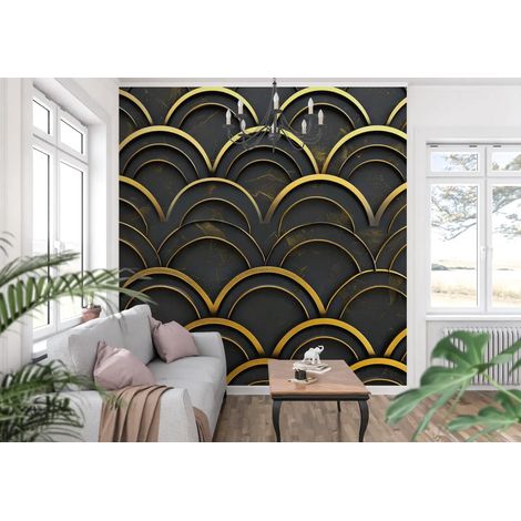 Papier Peint Japonais - Écailles dorées élégantes - 150 x 250 cm (1/2)