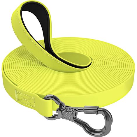 Longe pour Chien, 15M Laisse de Dressage étanches pour Chiens, Laisse pour Chien avec Poignée Confort et Mousqueton Verrouillable, Longe Robuste pour Petits, Moyens et Grands Chiens, Jaune (1/5)