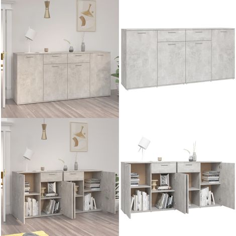 Buffet Gris béton 160x36x75 cm Bois d'ingénierie - Buffet Gris - Meuble De Rangement - Armoire Entrée - Buffet Design - Mobilier Moderne - Home & Living (1/5)