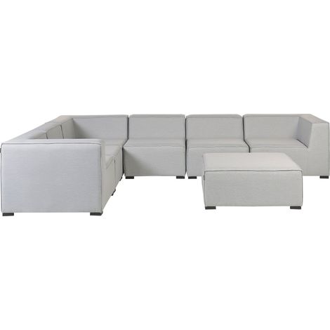 Garten Ecksofa mit Ottomane 7-Sitzer AREZZO rechtsseitig modular Hellgrau