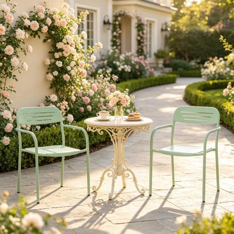 Chaise de jardin empilable 56x58x78 cm en métal vert, gain de place pour terrasse FLORAGRACE (1/5)
