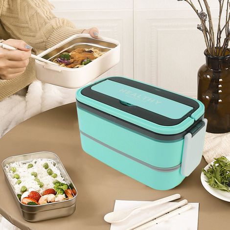 Lunchbox im japanischen Stil, entwickelt für Schüler und Büroangestellte, tragbar, mit Fächern, mikrowellengeeignet und mit Wasserheizfunktion. (Grün) (1/5)