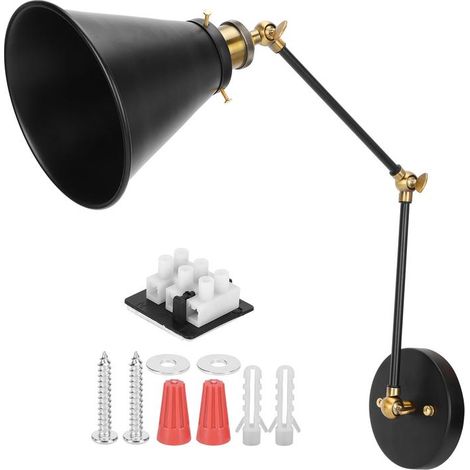 Applique Murale Industrielle E27 en Fer Noir, Bras Articulés Réglables 90°, Luminaire Rétro pour Lecture et Décoration, AC85-265V (1/4)