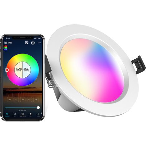 Foco LED inteligente empotrable RGB+CCT de 9 W y 18,5 cm (7,3 pulgadas), C100-240 V, compatible con Bluetooth, control por voz y aplicación móvil, 16 millones de colores, 20 modos dinámicos integrados (1/5)