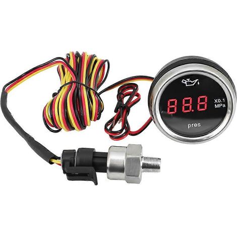 Manomètre de pression d'huile 0-1,0 MPa, 52 mm (2"), avec capteur, filetage 1/8 NPT, LED rouge clignotante, pour voiture et yacht (1/5)